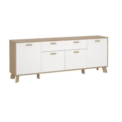 Hioshop Ikast dressoir 4 deuren- 1 lade eiken decor- wit