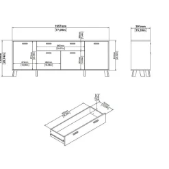 Hioshop Ikast dressoir 4 deuren- 1 lade eiken decor- wit