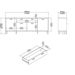 Hioshop Ikast dressoir 4 deuren- 1 lade eiken decor- wit