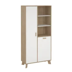 Hioshop Ikast vitrinekast 2 deuren- 3 planken eiken decor- wit