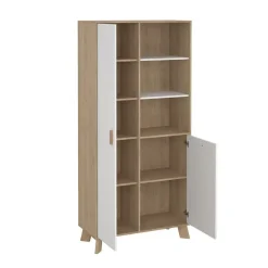 Hioshop Ikast vitrinekast 2 deuren- 3 planken eiken decor- wit