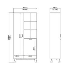 Hioshop Ikast vitrinekast 2 deuren- 3 planken eiken decor- wit
