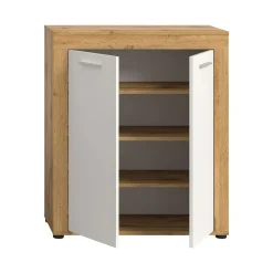 Hioshop Jam schoenenkast 2 deuren wit- eik decor