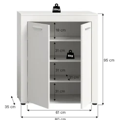 Hioshop Jam schoenenkast 2 deuren wit