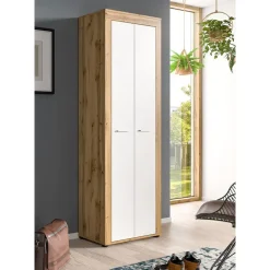 Hioshop Jam schoenenkast 2 deuren wit- eik decor