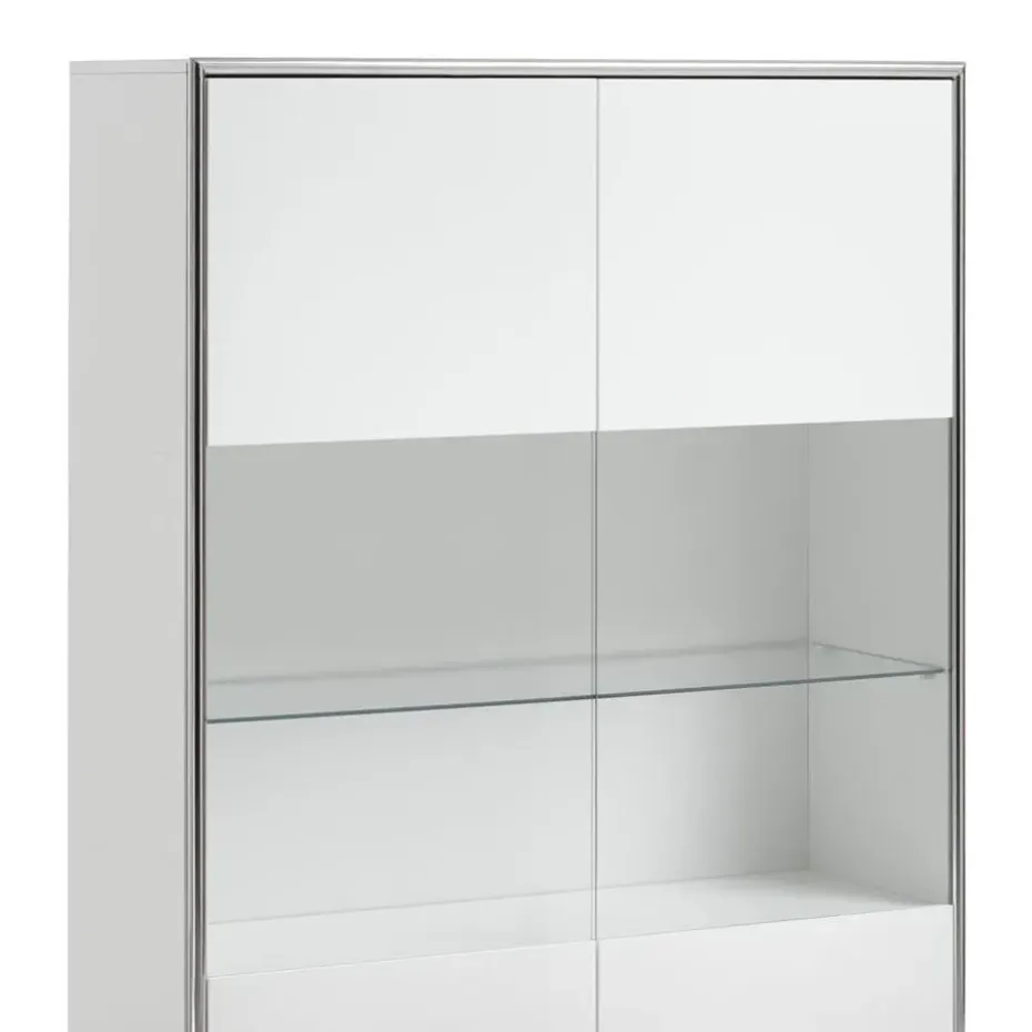 Hioshop Kenan vitrinekast 2 deuren- 1 lade wit hoogglans gelakt