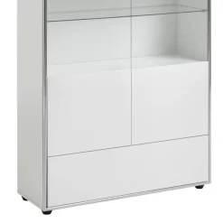 Hioshop Kenan vitrinekast 2 deuren- 1 lade wit hoogglans gelakt