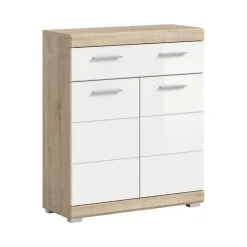 Hioshop Lambada badkamerkast 2 deuren- 1 lade wit hoogglans- eiken decor