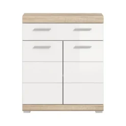 Hioshop Lambada badkamerkast 2 deuren- 1 lade wit hoogglans- eiken decor