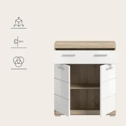 Hioshop Lambada badkamerkast 2 deuren- 1 lade wit hoogglans- eiken decor