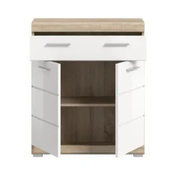 Hioshop Lambada badkamerkast 2 deuren- 1 lade wit hoogglans- eiken decor