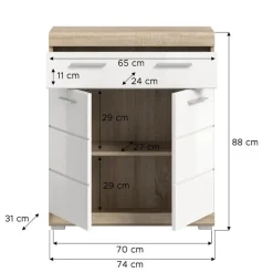 Hioshop Lambada badkamerkast 2 deuren- 1 lade wit hoogglans- eiken decor