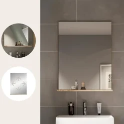 Hioshop Lambada spiegel bad 1 deur- 1 plank wit hoogglans- eiken decor