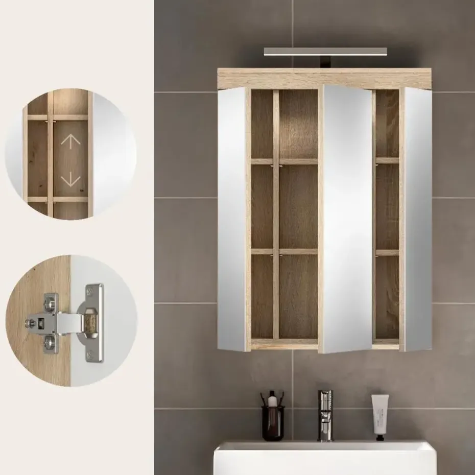 Hioshop Lambada spiegelkast inclusief verlichting 2 deuren- 3 spiegeldeuren- 3