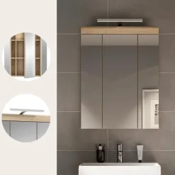 Hioshop Lambada spiegelkast inclusief verlichting 2 deuren- 3 spiegeldeuren- 3