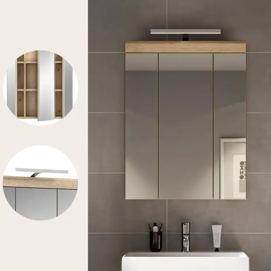 Hioshop Lambada spiegelkast inclusief verlichting 2 deuren- 3 spiegeldeuren- 3