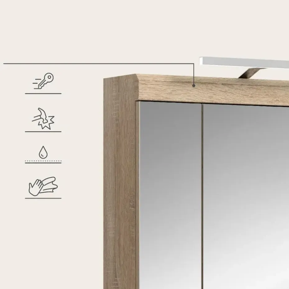 Hioshop Lambada spiegelkast inclusief verlichting 2 deuren- 3 spiegeldeuren- 3