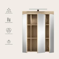 Hioshop Lambada spiegelkast inclusief verlichting 2 deuren- 3 spiegeldeuren- 3