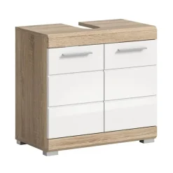 Hioshop Lambada wastafel 2 deuren wit hoogglans- eiken decor