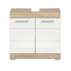 Hioshop Lambada wastafel 2 deuren wit hoogglans- eiken decor