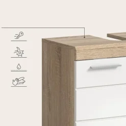 Hioshop Lambada wastafel 2 deuren wit hoogglans- eiken decor