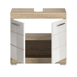 Hioshop Lambada wastafel 2 deuren wit hoogglans- eiken decor