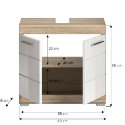 Hioshop Lambada wastafel 2 deuren wit hoogglans- eiken decor