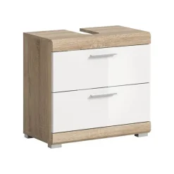 Hioshop Lambada wastafel 2 deuren- 2 lades- 2 planken wit hoogglans- eiken