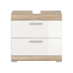 Hioshop Lambada wastafel 2 deuren- 2 lades- 2 planken wit hoogglans- eiken