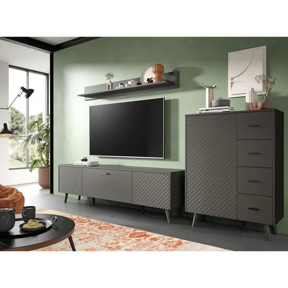 Hioshop Linea dressoir 4 laden 1 deur mat grijs