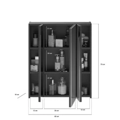 Hioshop Linus spiegelkast 3 deuren zwart