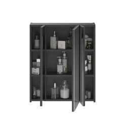 Hioshop Linus spiegelkast 3 deuren met licht zwart