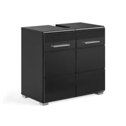 Hioshop Linus wastafel 2 deuren zwart hoogglans- zwart