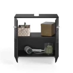 Hioshop Linus wastafel 2 deuren zwart hoogglans- zwart