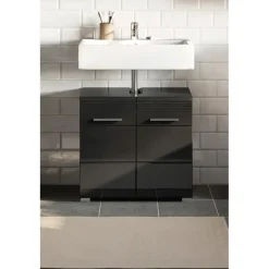 Hioshop Linus wastafel 2 deuren zwart hoogglans- zwart