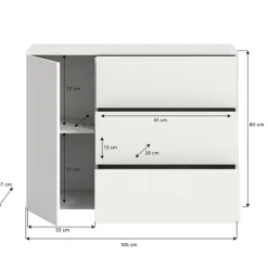 Hioshop Loft dressoir 3 laden 1 deur wit