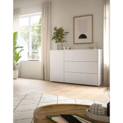 Hioshop Loft dressoir 3 laden 1 deur wit