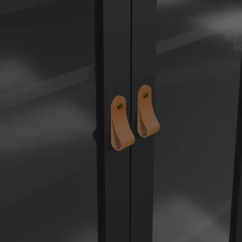 Hioshop Madrid vitrinekast 2 glazen deuren 3 laden zwart mat