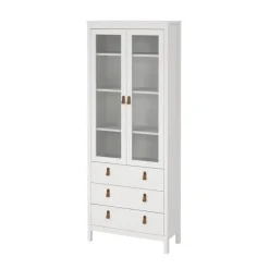 Hioshop Madrid vitrinekast 2 glazen deuren 3 laden wit