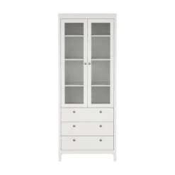 Hioshop Madrid vitrinekast 2 glazen deuren 3 laden wit