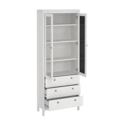 Hioshop Madrid vitrinekast 2 glazen deuren 3 laden wit