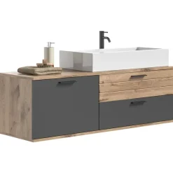 Hioshop Mason wastafel 140cm 1 deur- 2 laden grijs-eik decor
