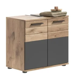 Hioshop Mason wastafel Enkeltype 2 deuren grijs- eiken decor