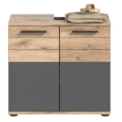 Hioshop Mason wastafel Enkeltype 2 deuren grijs- eiken decor