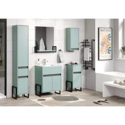 Hioshop Matix spiegel bad met plank blauw- grijs