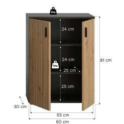 Hioshop Mone badkamerkast 2 deuren eiken decor- donkergrijs