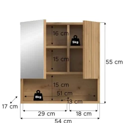 Hioshop Mone spiegelkast 1 deur- 1 spiegeldeur- 1 plank eiken decor