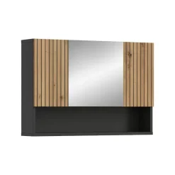 Hioshop Mone spiegelkast 2 deuren- 1 spiegeldeur- 1 plank eiken decor-