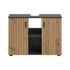 Hioshop Mone wastafel 2 deuren- 2 planken eiken decor- donkergrijs