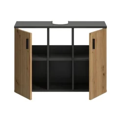 Hioshop Mone wastafel 2 deuren- 2 planken eiken decor- donkergrijs